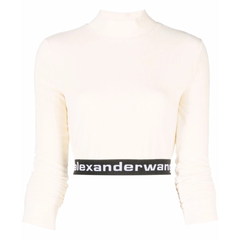 Alexander Wang Ivory Cropped Top with Logo Band - Picture 2 of 7